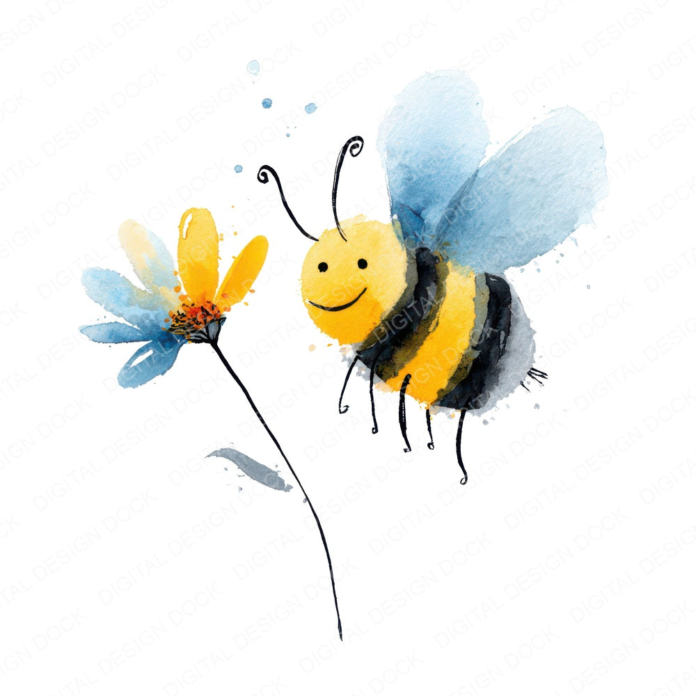 Simple Minimal Bee Illustration fussy cut sheet in US Letter format showing all 12 designs on one printable page