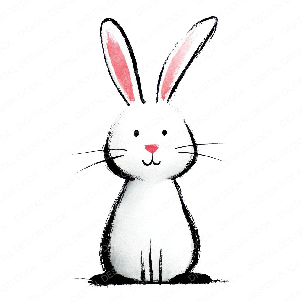 Simple Minimal Bunny Illustration Clipart Set (DDD008697)