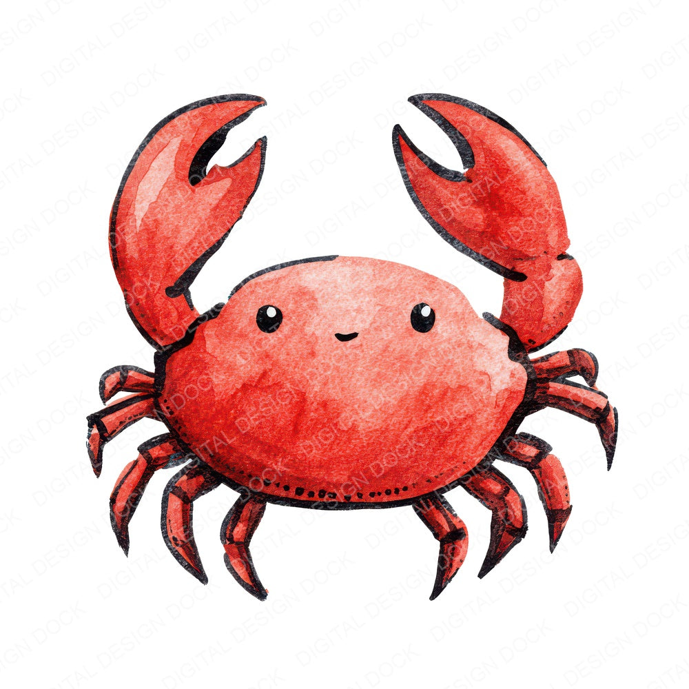 Simple Minimal Crab Illustration fussy cut sheet in A4 format showing all 12 designs on one printable page
