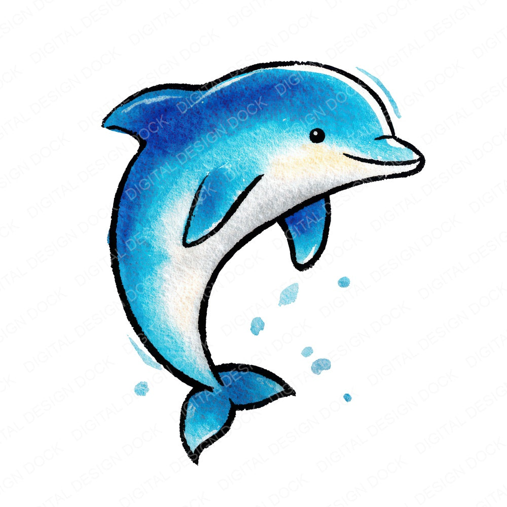 Simple Minimal Dolphin Illustration Clipart Set (DDD008753)