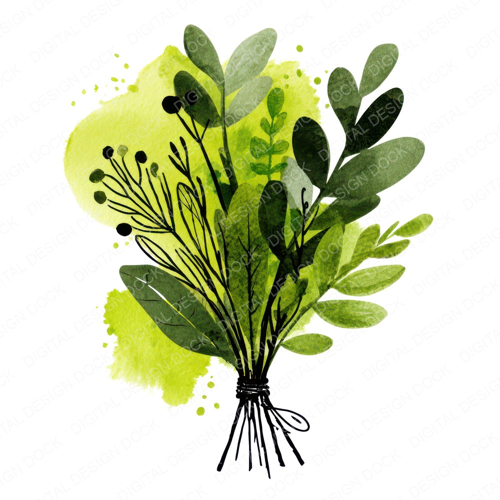 Simple Minimal Herb Bundle Illustration Clipart Set (DDD008700)