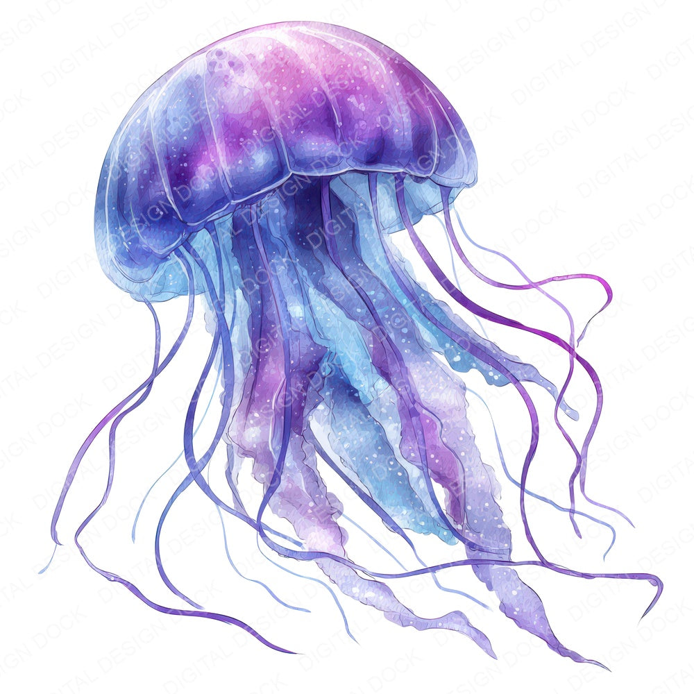 Simple Minimal Jellyfish Illustration fussy cut sheet in US Letter format showing all 12 designs on one printable page