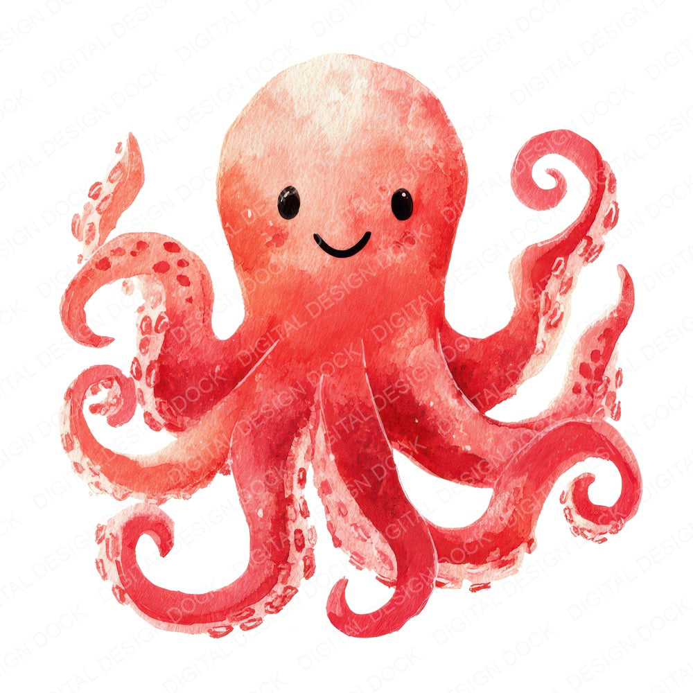 Simple Minimal Octopus Illustration fussy cut sheet in A4 format showing all 12 designs on one printable page