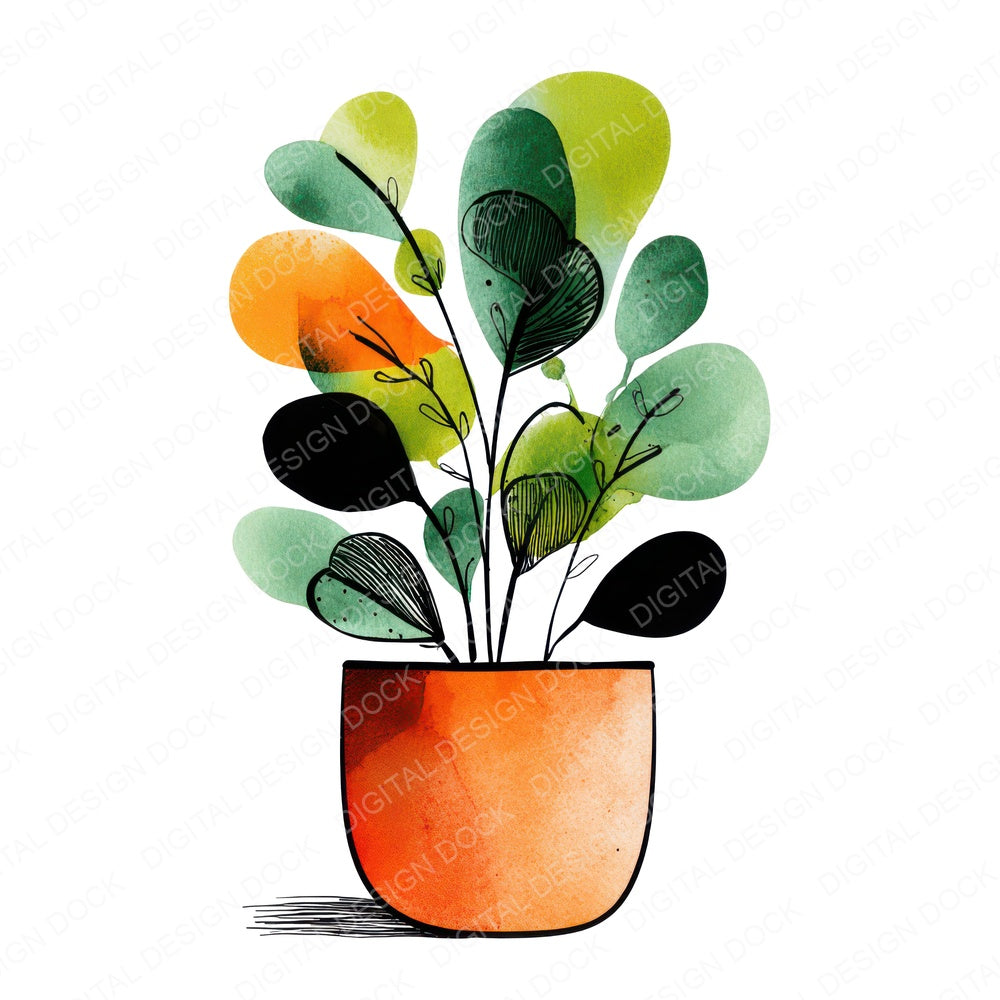 Simple Minimal Potted Plant Illustration Clipart Set (DDD008702)