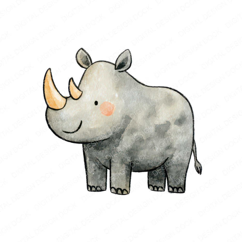 Simple Minimal Rhino Illustration fussy cut sheet in A4 format showing all 12 designs on one printable page