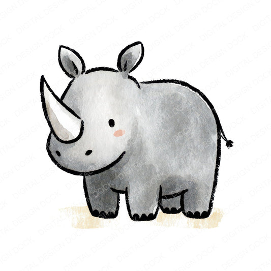 Simple Minimal Rhino Illustration Clipart Set (DDD008763)