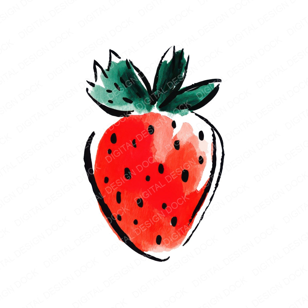 Simple Minimal Strawberry Illustration fussy cut sheet in A4 format showing all 12 designs on one printable page