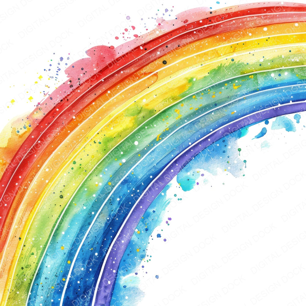 Simple Vibrant Watercolour Rainbow fussy cut sheet in A4 format showing all 12 designs on one printable page