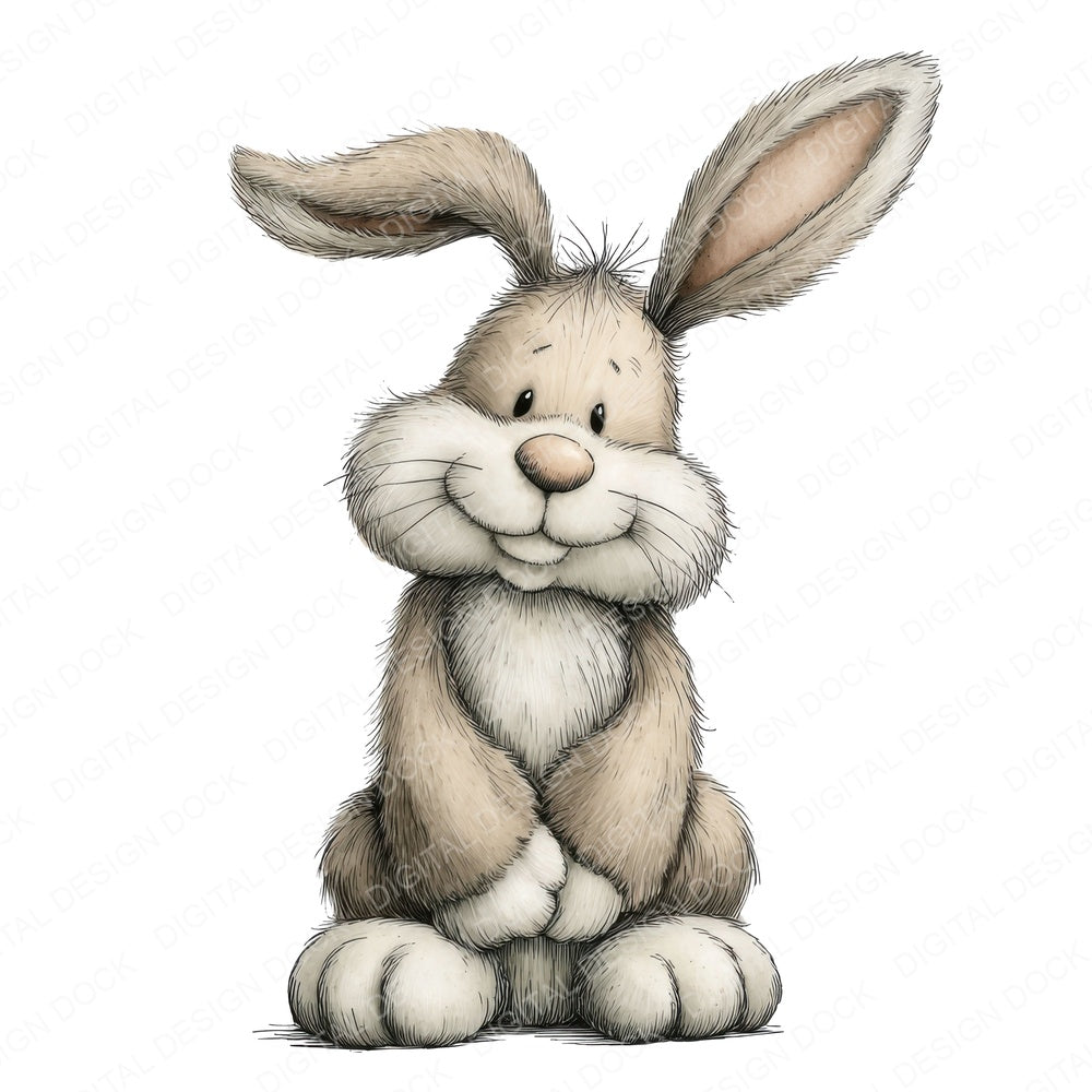 Sitting Bunny Cartoon fussy cut sheet in A4 format showing all 12 designs on one printable page