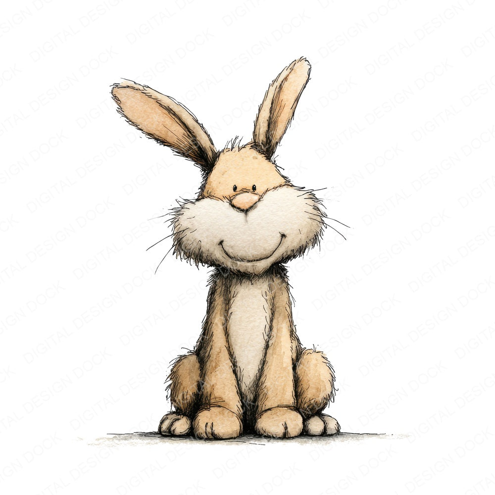 Sitting Bunny Cartoon fussy cut sheet in US Letter format showing all 12 designs on one printable page