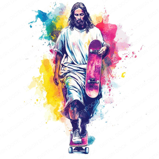 Skateboader Jesus fussy cut sheet in A4 format showing all 12 designs on one printable page