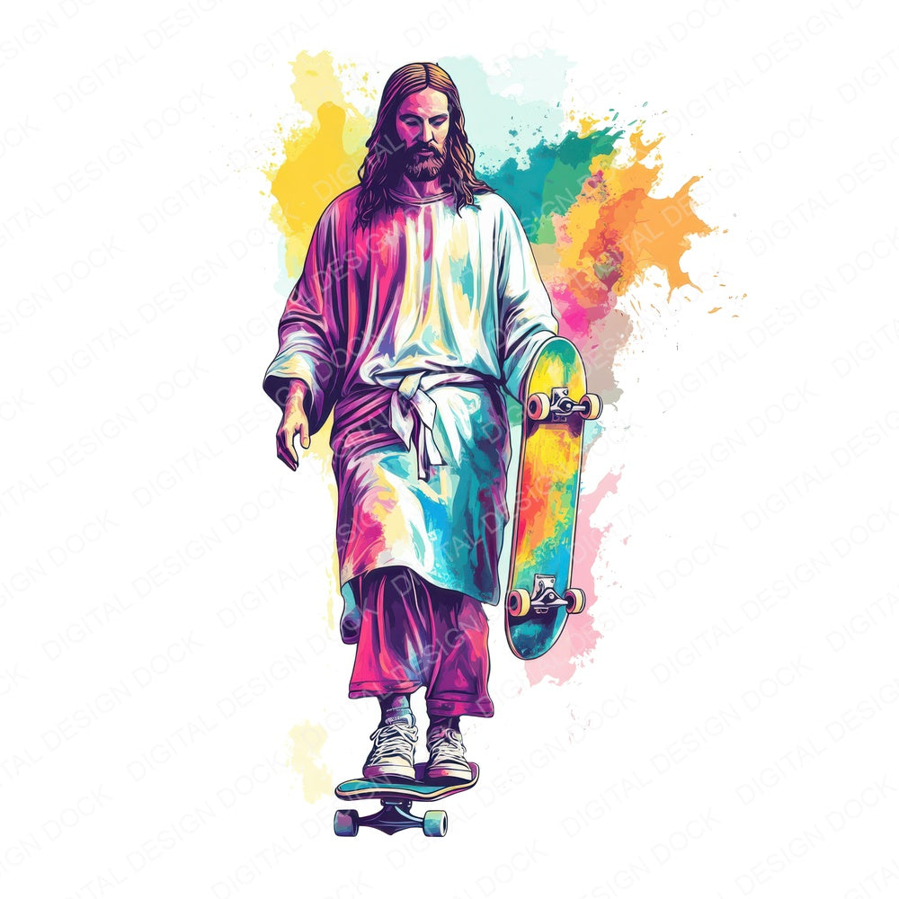 Skateboader Jesus fussy cut sheet in US Letter format showing all 12 designs on one printable page