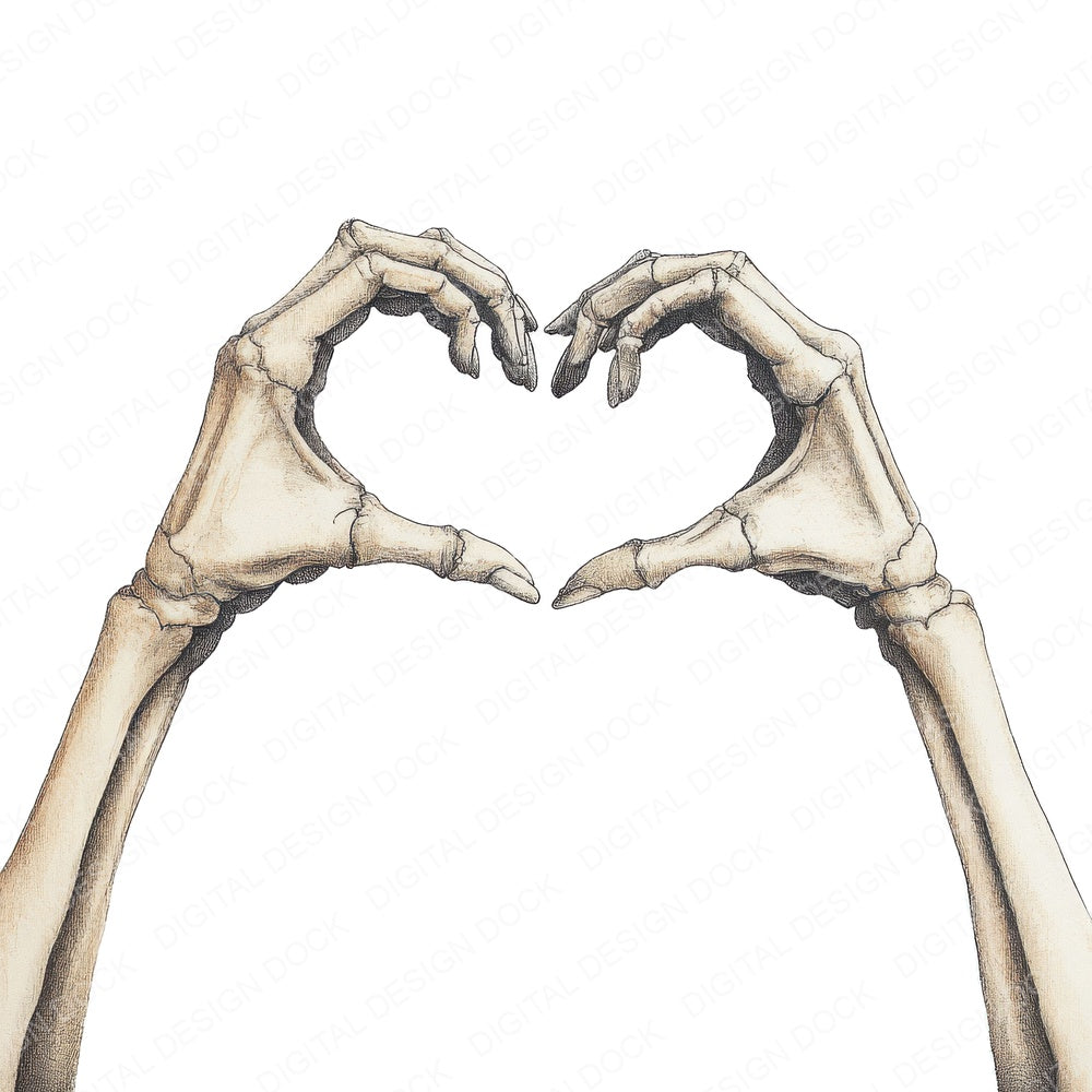 Skeleton Hands Heart Shape fussy cut sheet in A4 format showing all 12 designs on one printable page