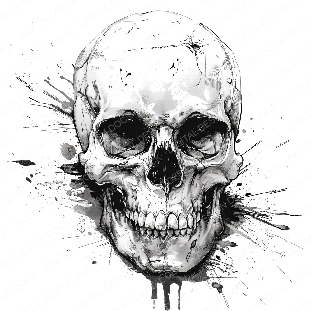 Skull Ink Drawing fussy cut sheet in A4 format showing all 12 designs on one printable page
