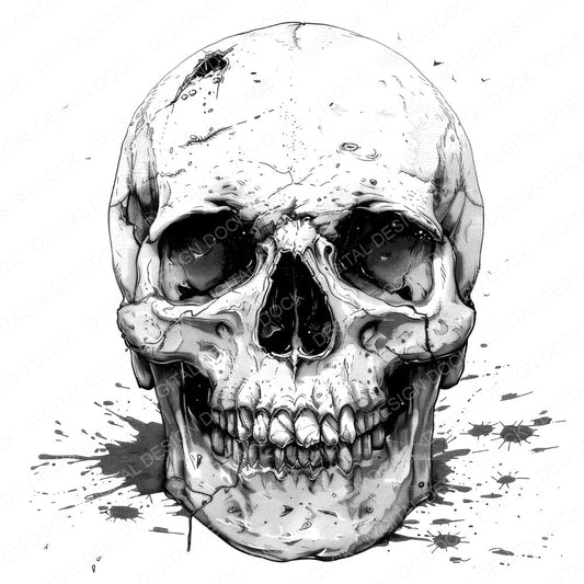 Skull Ink Drawing fussy cut sheet in US Letter format showing all 12 designs on one printable page
