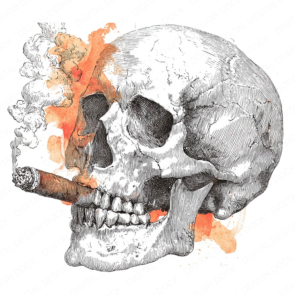 Skull Sketch Cigar fussy cut sheet in A4 format showing all 12 designs on one printable page