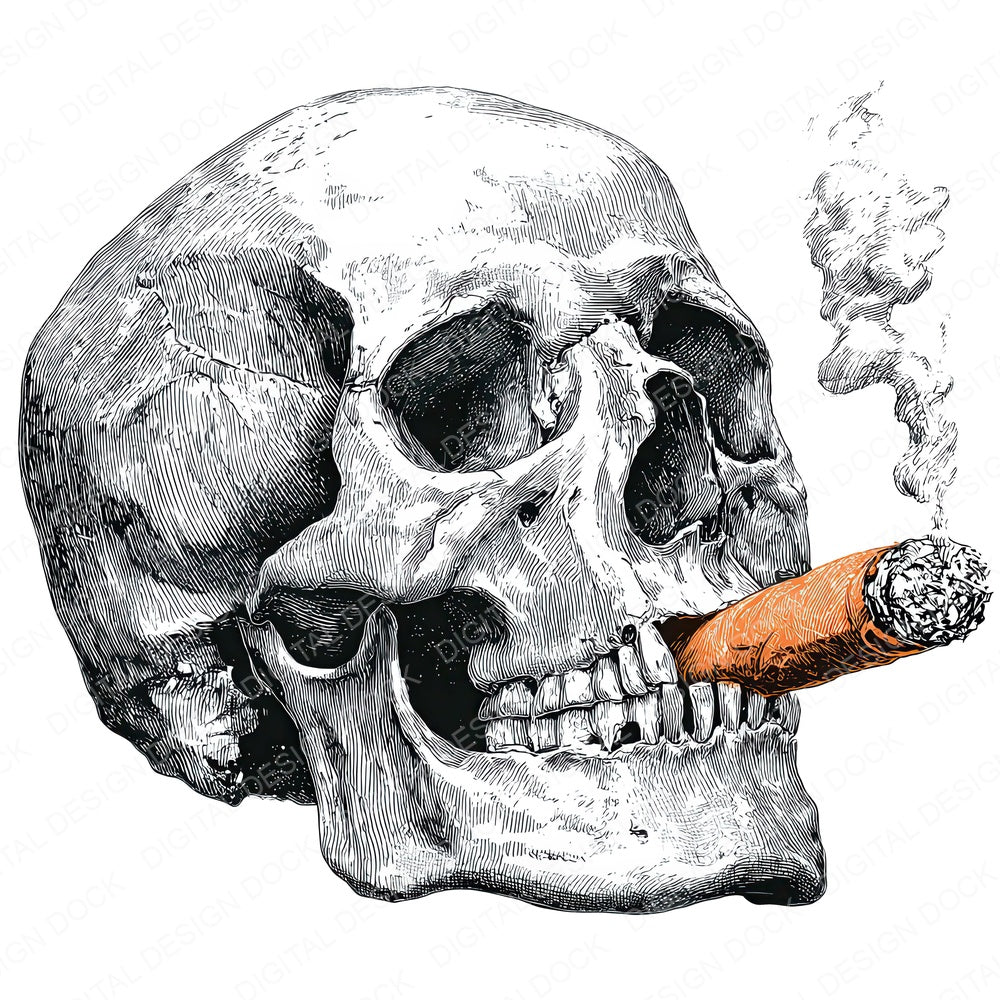 Skull Sketch Cigar fussy cut sheet in US Letter format showing all 12 designs on one printable page