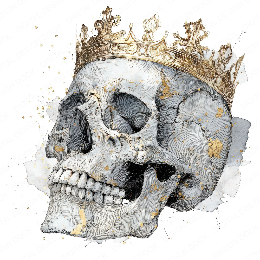 Skull Sketch Crown fussy cut sheet in A4 format showing all 12 designs on one printable page
