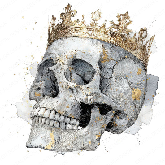 Skull Sketch Crown fussy cut sheet in A4 format showing all 12 designs on one printable page