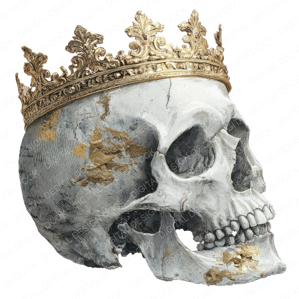 Skull Sketch Crown fussy cut sheet in US Letter format showing all 12 designs on one printable page