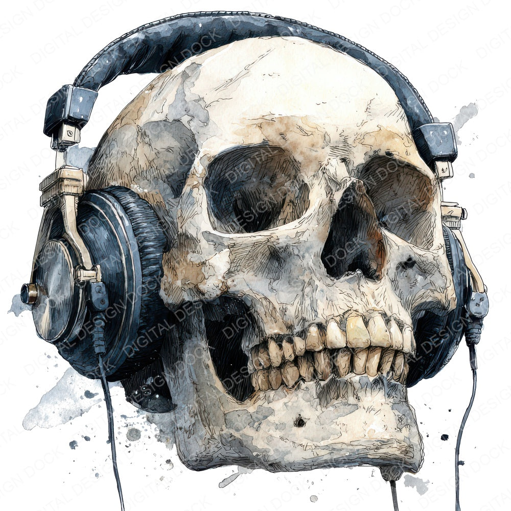 Skull Sketch Headphones fussy cut sheet in A4 format showing all 12 designs on one printable page