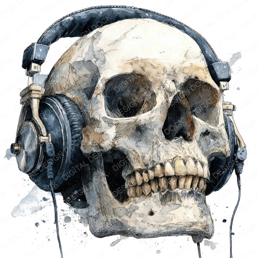 Skull Sketch Headphones fussy cut sheet in A4 format showing all 12 designs on one printable page