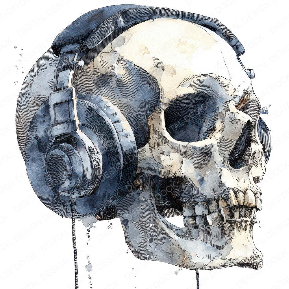 Skull Sketch Headphones fussy cut sheet in US Letter format showing all 12 designs on one printable page