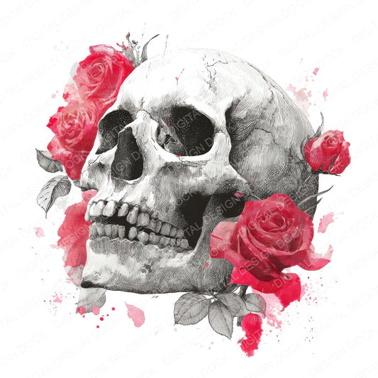 Skull Sketch Roses fussy cut sheet in US Letter format showing all 12 designs on one printable page
