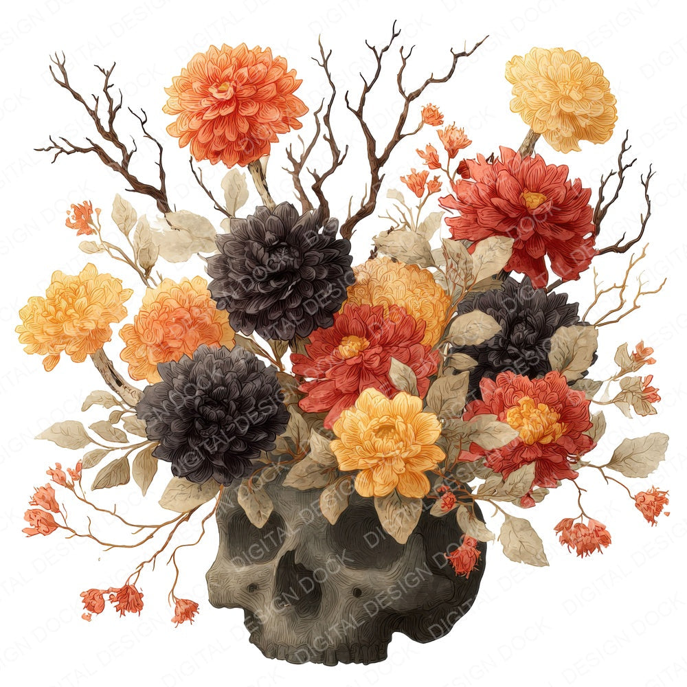 Skull Vase Halloween Centrepiece fussy cut sheet in A4 format showing all 12 designs on one printable page