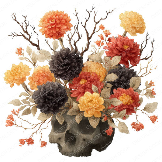 Skull Vase Halloween Centrepiece fussy cut sheet in A4 format showing all 12 designs on one printable page