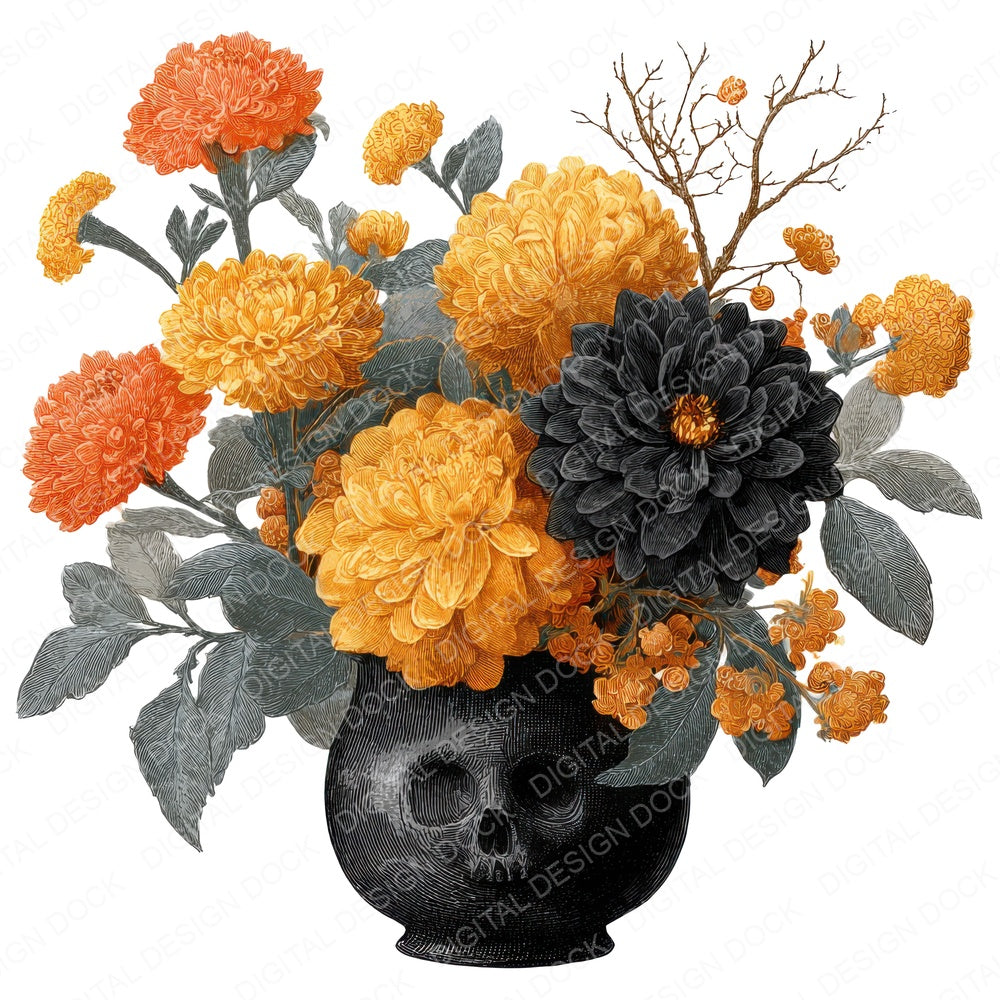 Skull Vase Halloween Centrepiece fussy cut sheet in US Letter format showing all 12 designs on one printable page