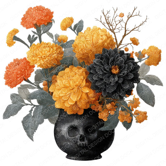Skull Vase Halloween Centrepiece fussy cut sheet in US Letter format showing all 12 designs on one printable page