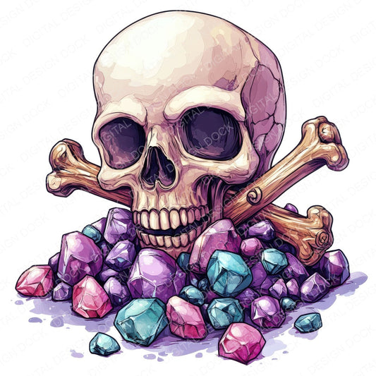Skull and Cross Bones on Gems fussy cut sheet in A4 format showing all 12 designs on one printable page