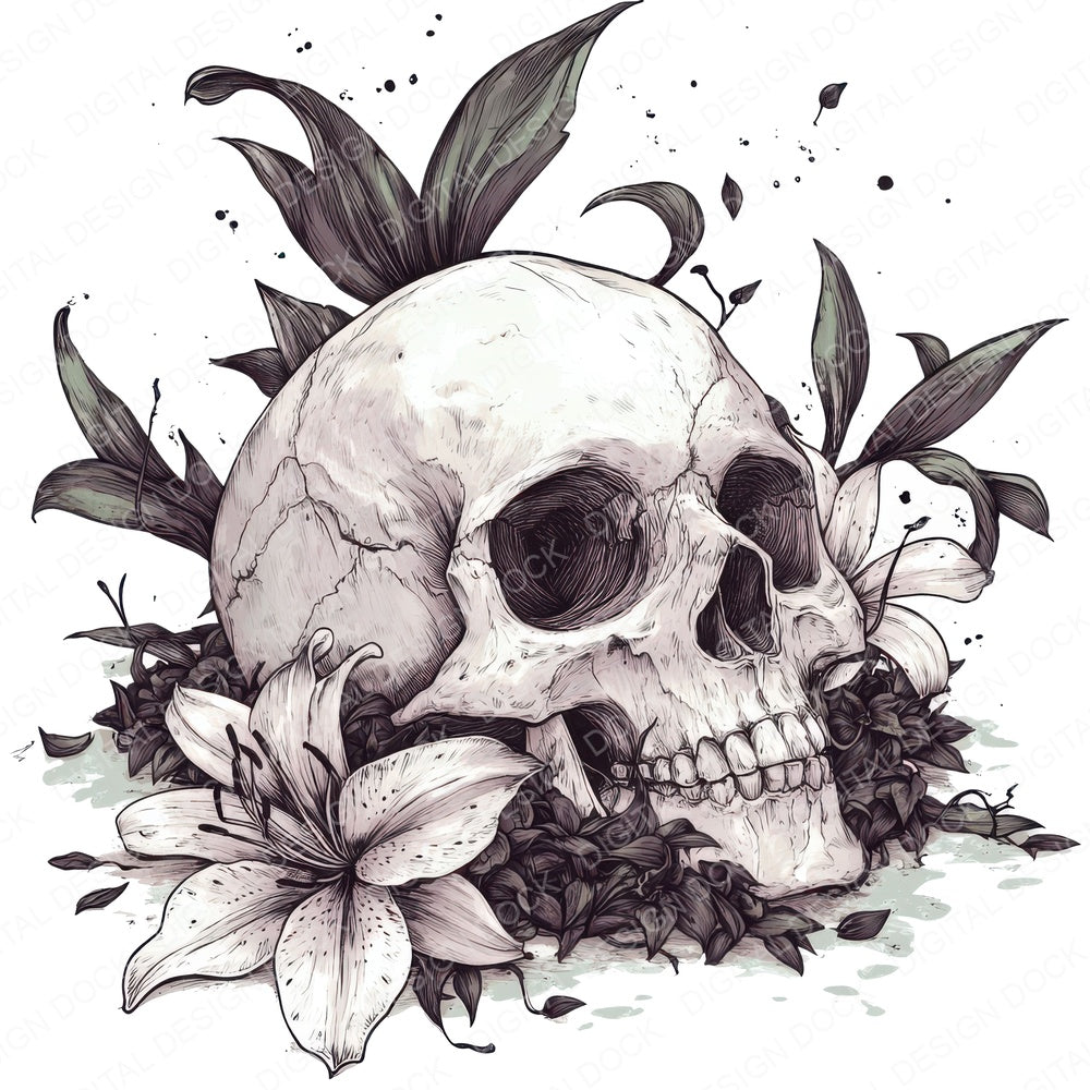 Skull with Wilted Lilies fussy cut sheet in A4 format showing all 12 designs on one printable page