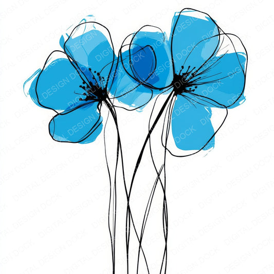 Sky Blue Abstract Flowers fussy cut sheet in A4 format showing all 12 designs on one printable page
