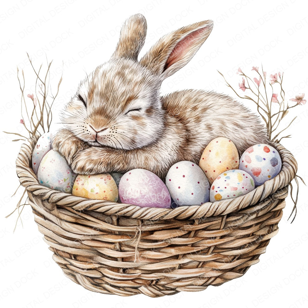 Sleeping Easter Bunny fussy cut sheet in A4 format showing all 12 designs on one printable page