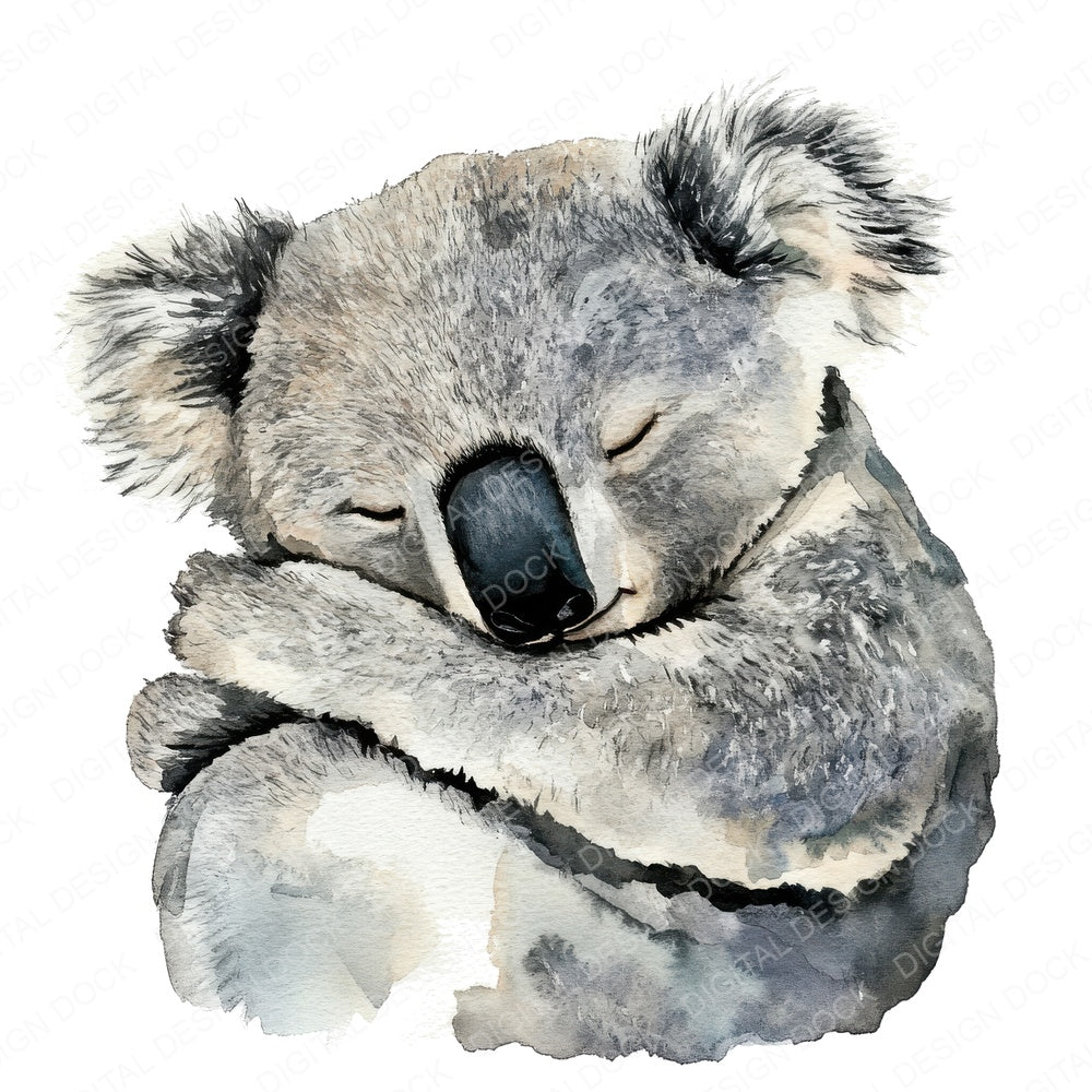 Sleepy Koala fussy cut sheet in US Letter format showing all 12 designs on one printable page