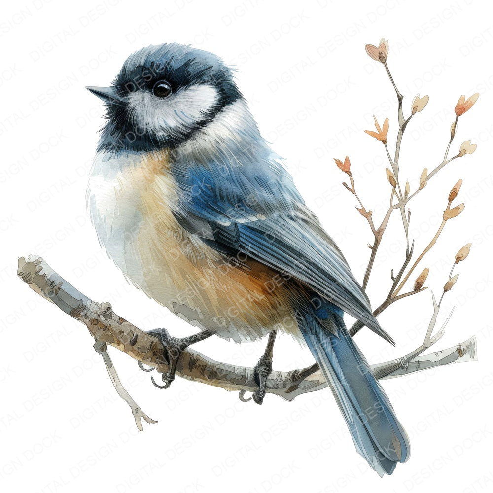 Small Chickadee fussy cut sheet in A4 format showing all 12 designs on one printable page