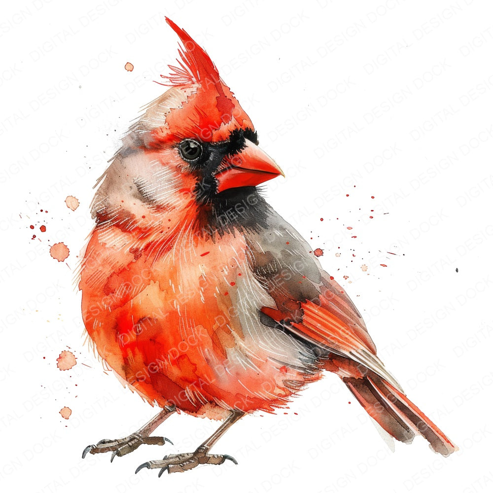 Small Red Cardinal fussy cut sheet in US Letter format showing all 12 designs on one printable page