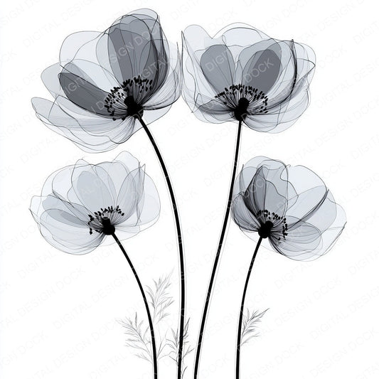 Smoke Grey Abstract Flowers fussy cut sheet in A4 format showing all 12 designs on one printable page