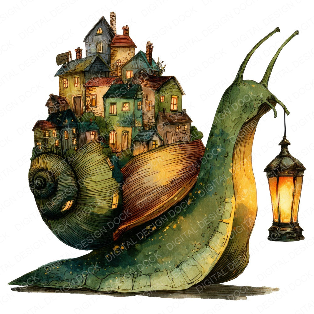 Snail Village Lantern fussy cut sheet in US Letter format showing all 12 designs on one printable page