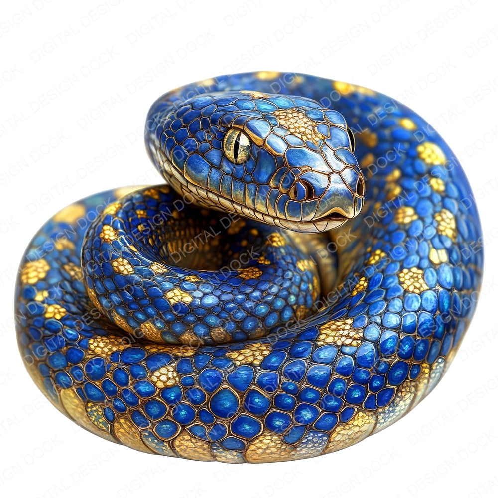 Snake Baroque Blue and Gold fussy cut sheet in A4 format showing all 12 designs on one printable page