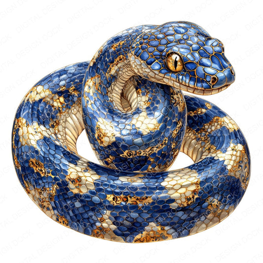 Snake Baroque Blue and Gold fussy cut sheet in US Letter format showing all 12 designs on one printable page