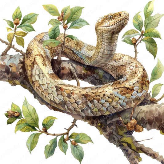 Snake in a Tree fussy cut sheet in A4 format showing all 12 designs on one printable page