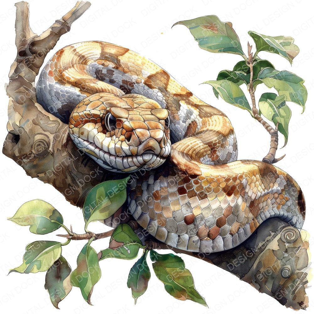 Snake in a Tree fussy cut sheet in US Letter format showing all 12 designs on one printable page