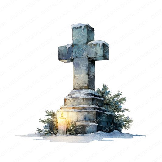 Snow Covered Stone Cross fussy cut sheet in A4 format showing all 12 designs on one printable page