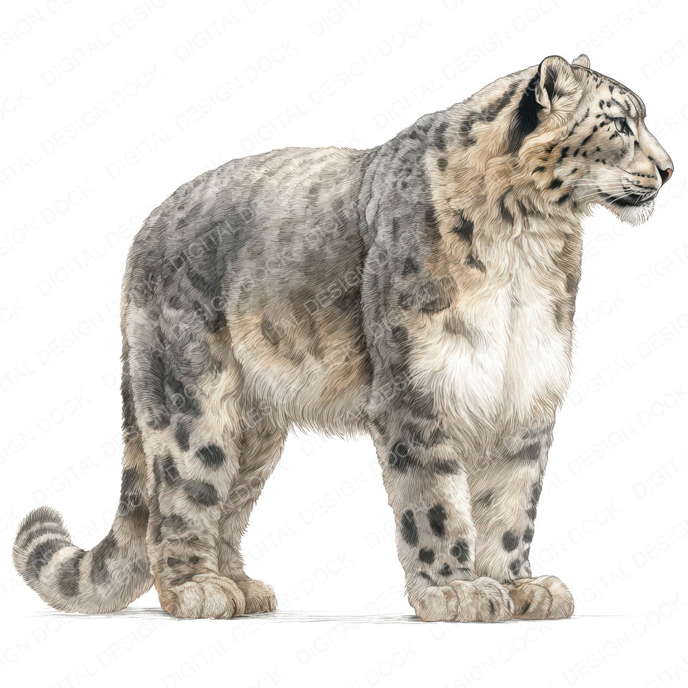 Snow Leopard Exotic Animal fussy cut sheet in US Letter format showing all 12 designs on one printable page