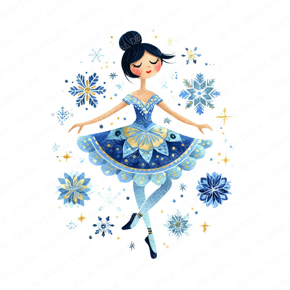 Snowflake Folk Art Ballerina fussy cut sheet in A4 format showing all 12 designs on one printable page