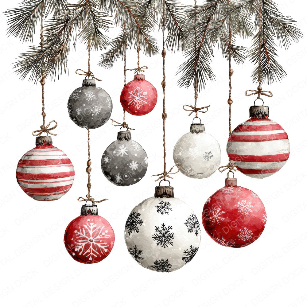 Snowflake Striped Baubles fussy cut sheet in US Letter format showing all 12 designs on one printable page