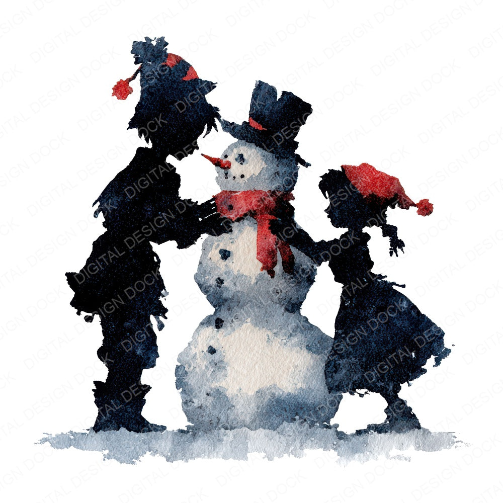 Snowman Children Silhouette fussy cut sheet in A4 format showing all 12 designs on one printable page